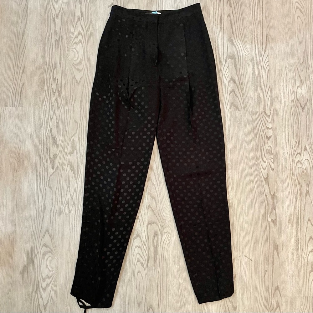 Tibi Black Polka Dot Jacquard Pleated Sculpted Pant High Rise Drawstring Jogger